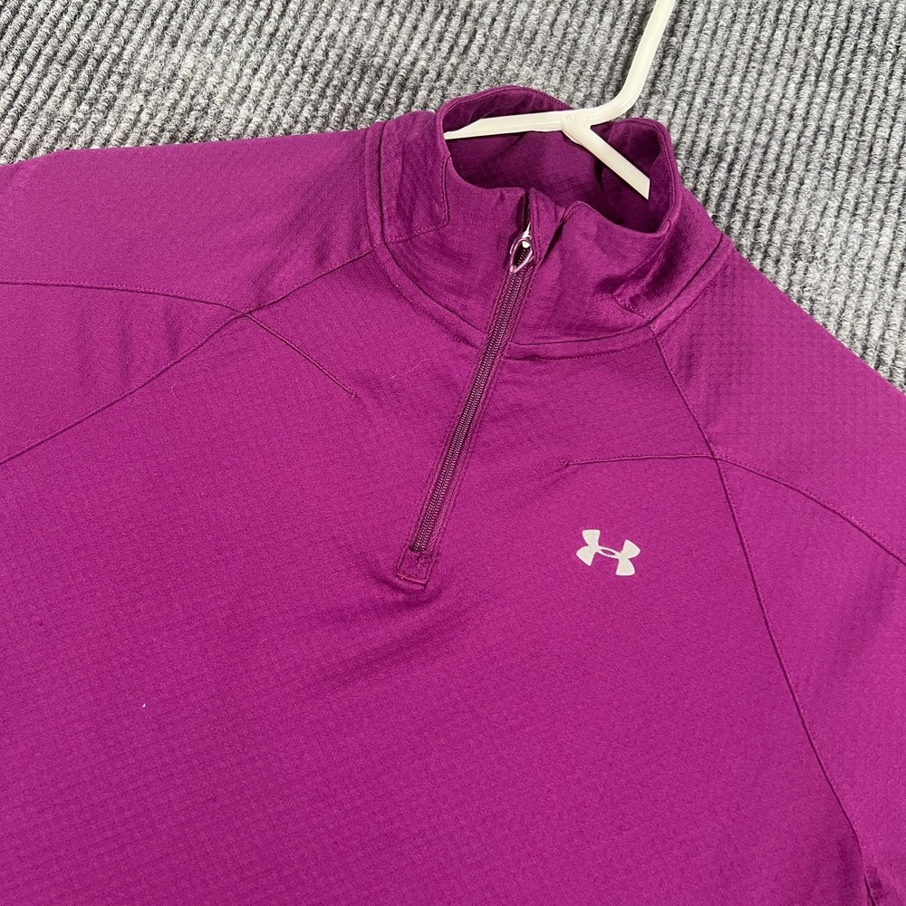 Under Armour Pullover Shirt Womens Medium Purple Semi Fitted Heat Gear 1/4 Zip